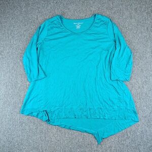 Pleats Collection Lagenlook Asymmetric Boho Tunic Top Women 2XL Teal 3/4 Sleeve
